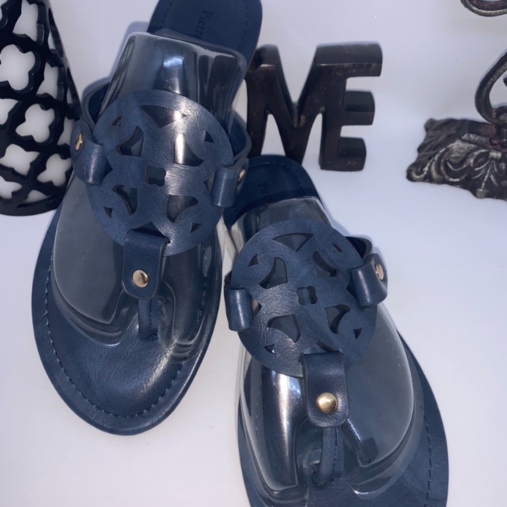 NAVY BLUE ornate thong sandals Pierre Dumas NIB - Picture 2 of 12